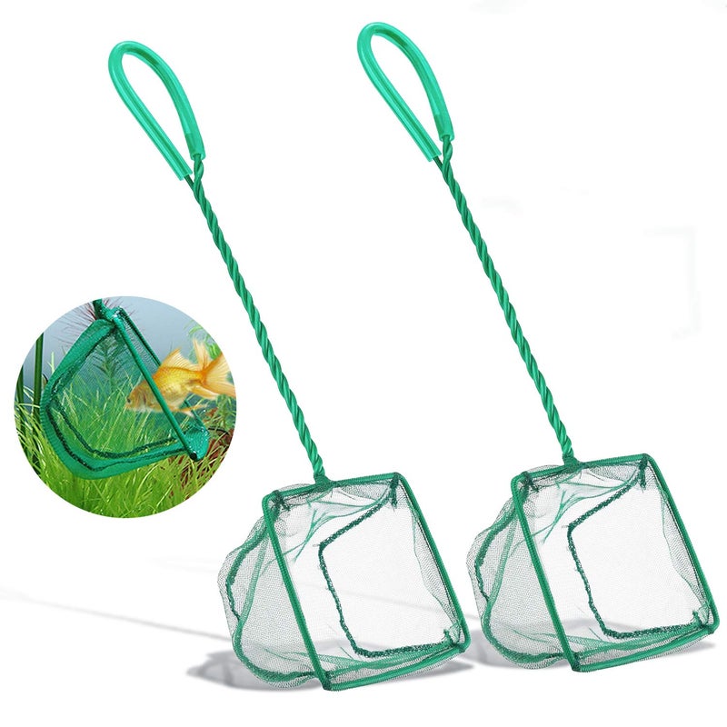 DSSPORT 2 Pack Aquarium Fish Nets, DSSPORT 4 Inch Small Mesh Fish Catch Nets with Plastic Handle Green (Pine Green) - Image 1